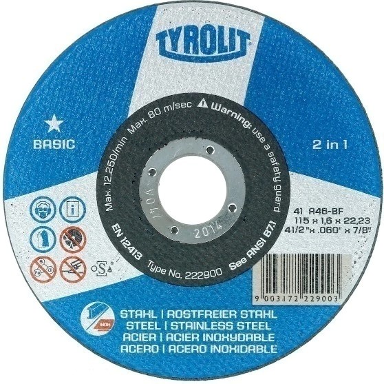 DISCO ABRASIVO BASIC 178 x 1,6 x 22,23mm "TYROLIT"